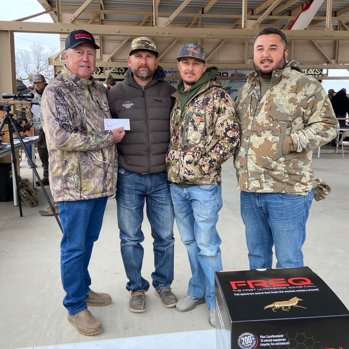 Greg Tompkins, Dustin Durham and Derek Deharde with their bobcat haul at the West Texas Big Bobcat Contest, January 2025.